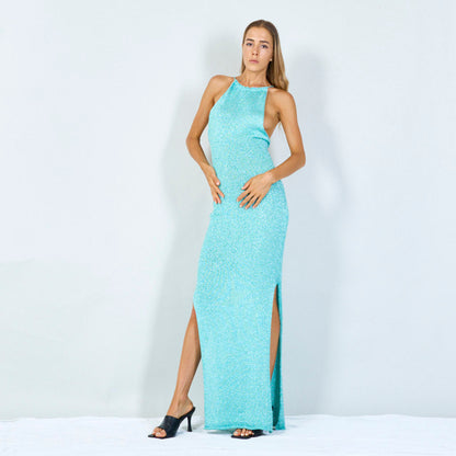 Elegant halter-back knit dress